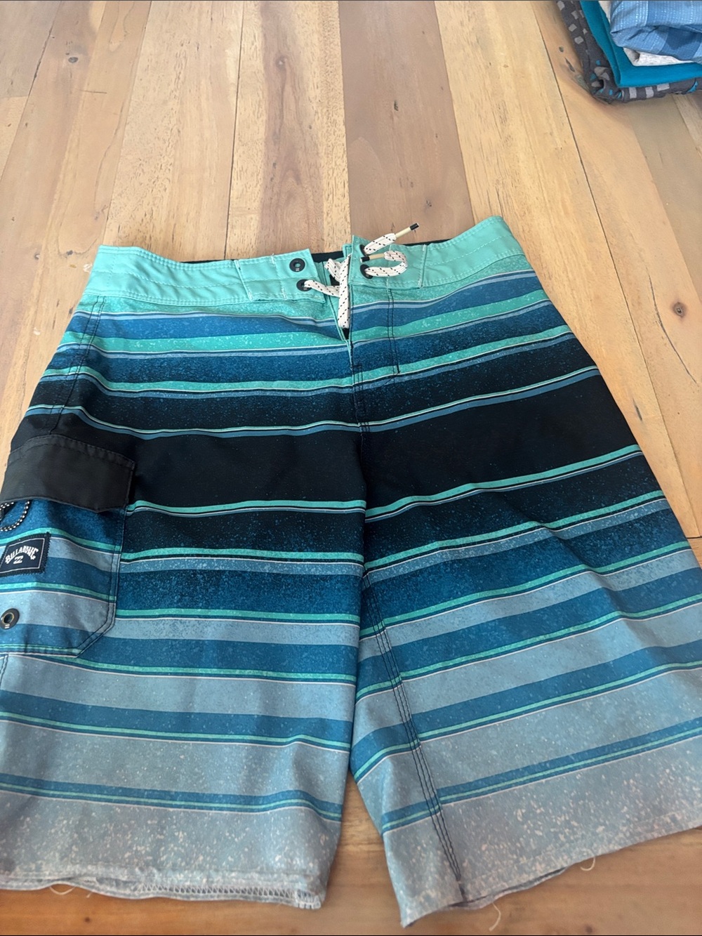 Billabong Boys Teal and Navy Striped Swim Trunks